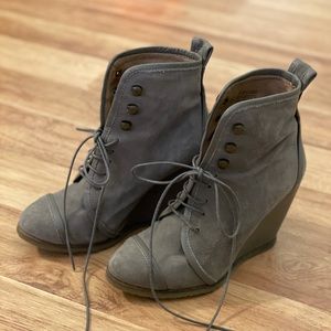 Topshop Lace Up Wedge Booties Grey